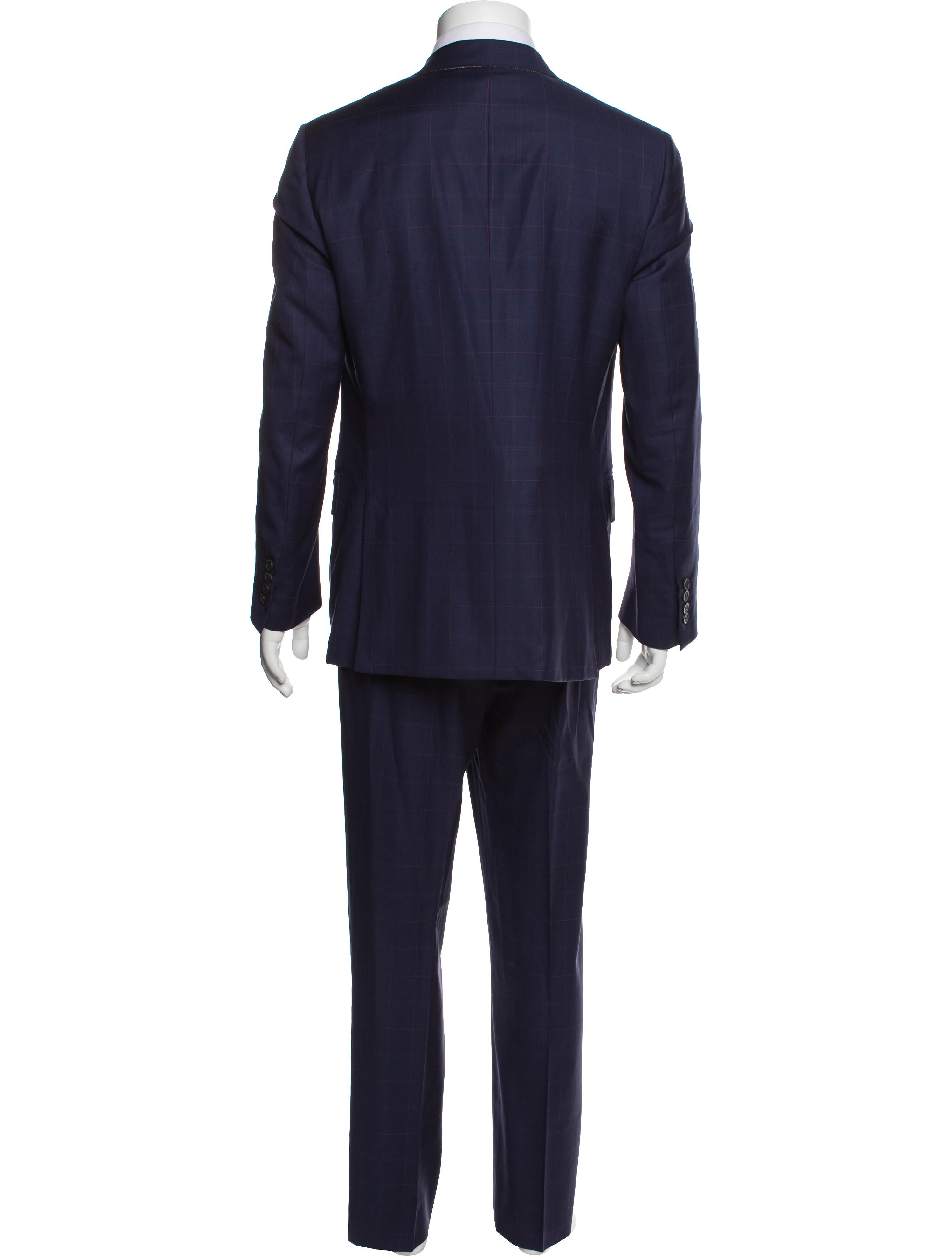 Isaia Wool Plaid Print Two-Piece Suit